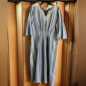 Coldwater Creek Multi Blue & White Ariosto Embroidered Midi Dress.